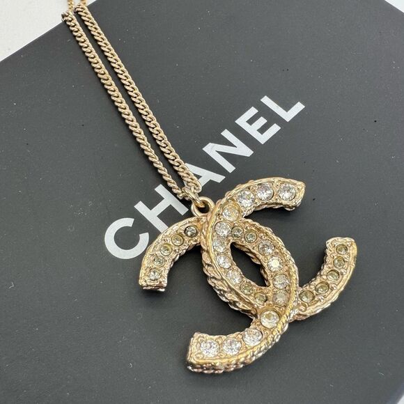 CHANEL Jewelry - CHANEL Large Rhinestone Paved Gold and Silver Crystal Pendant Necklace